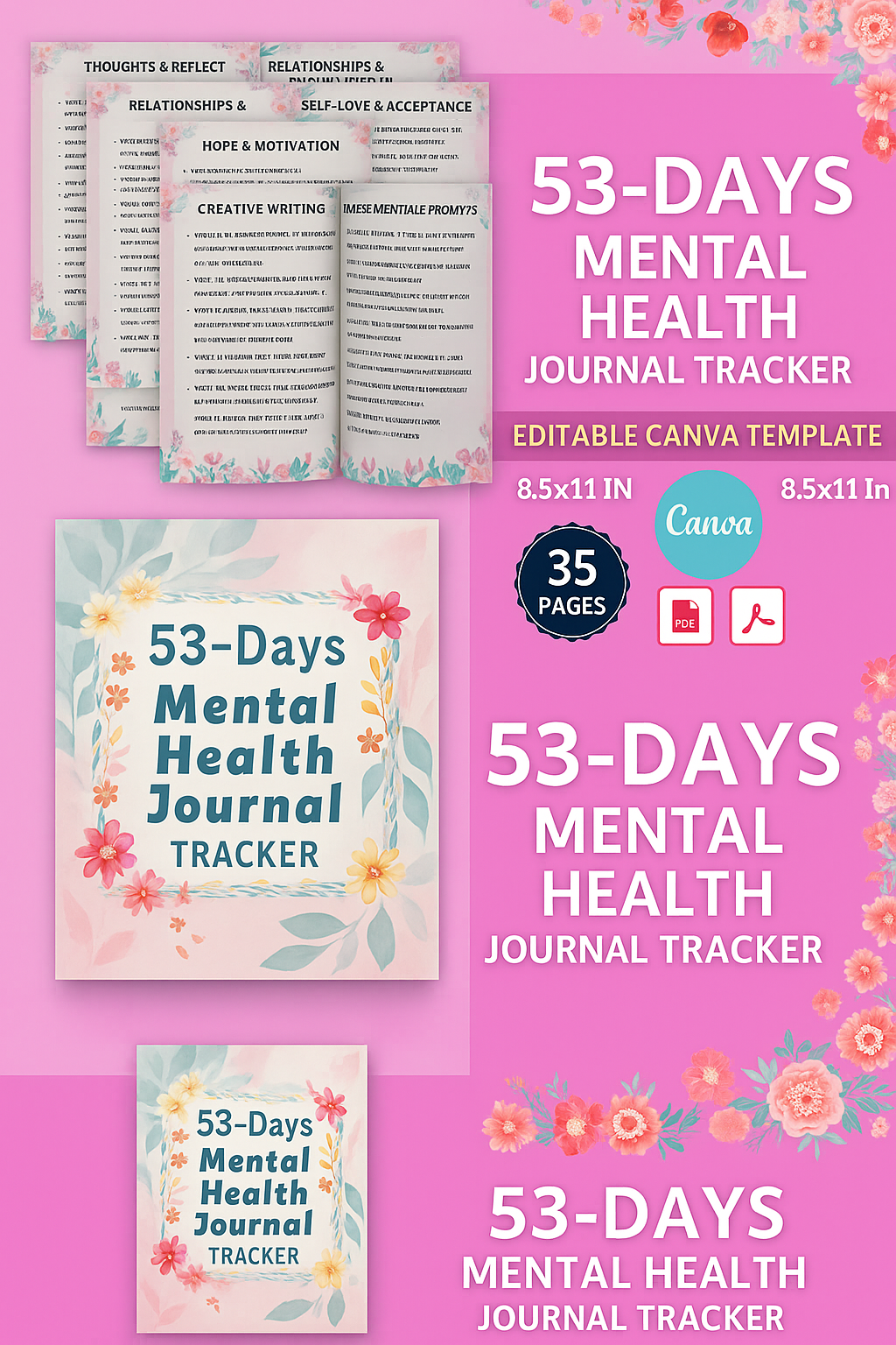 🧠 53-Day Mental Health Journal & Wellness Tracker – Guided Prompts, Self-Care Planner & Mindfulness Companion