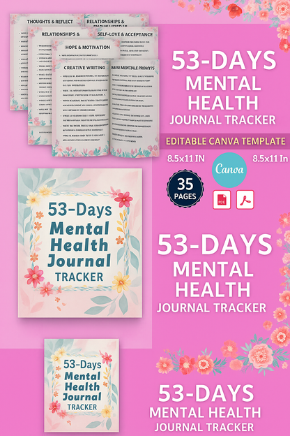 🧠 53-Day Mental Health Journal & Wellness Tracker – Guided Prompts, Self-Care Planner & Mindfulness Companion