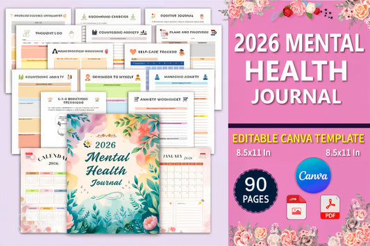 🧠 2026 Ultimate Mental Health Journal – Guided Self-Care & Wellness Planner (Canva + KDP Ready)