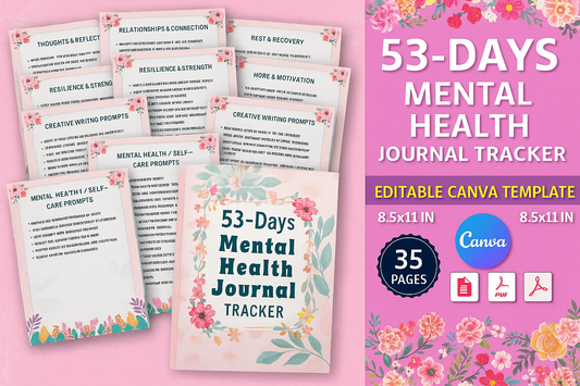 🧠 53-Day Mental Health Journal & Wellness Tracker – Guided Prompts, Self-Care Planner & Mindfulness Companion