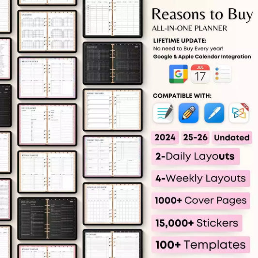 📅 All-in-One Digital Planner 2025-2027 | 📝 Daily • 📆 Weekly • 📒 Monthly | Goodnotes & Notability Hyperlinked Journal